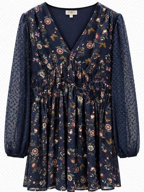 Umgee USA Tops - Umgee USA Fall Butterfly Floral, Swiss Dot Long Sleeve Tunic, Sz. L, NWOT